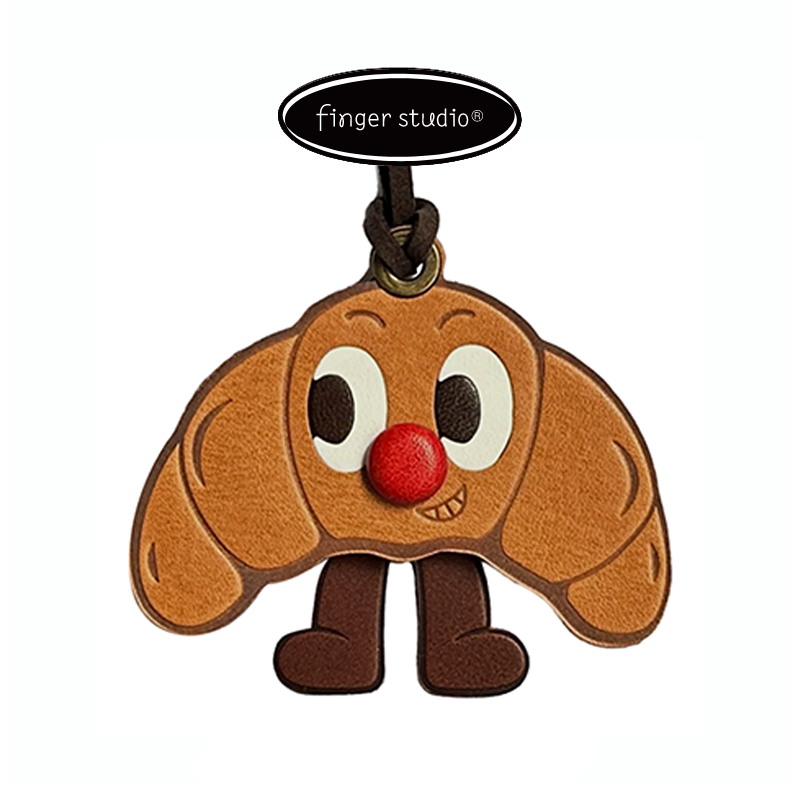 Fingerstudio Classic Croissant Toast Bread Pendant Cowhide Leather