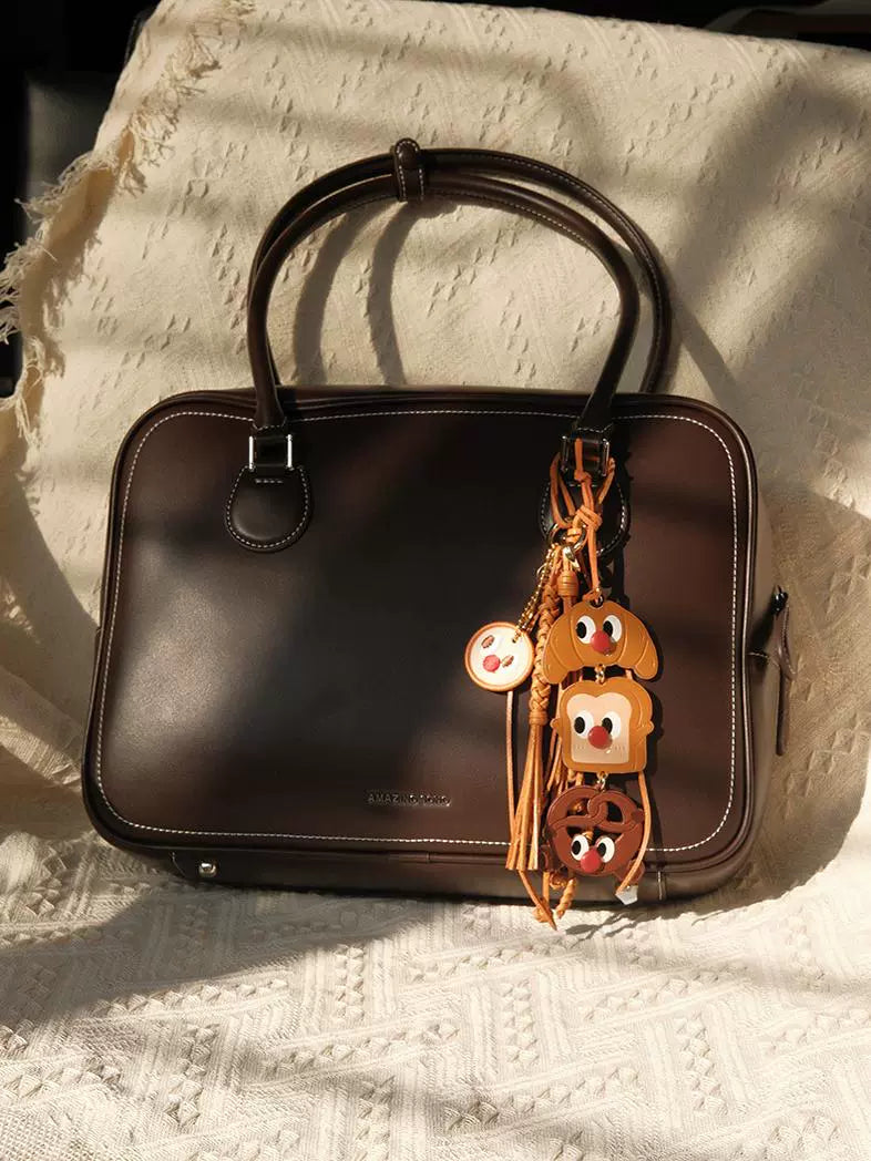 Fingerstudio Clown Bread Pendant Croissant Toast Doll Leather Bag Pendant