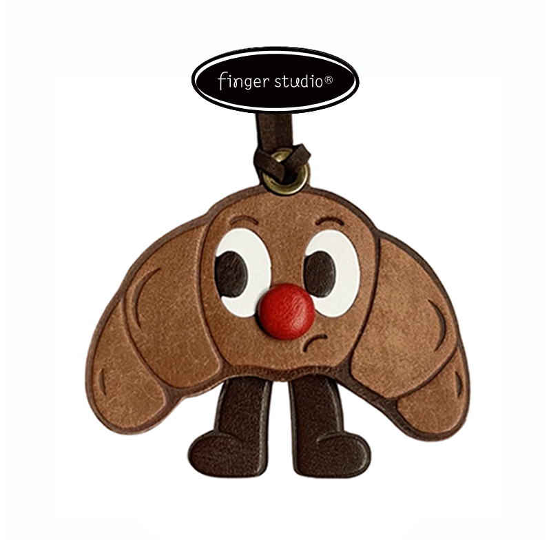 Fingerstudio Classic Croissant Toast Bread Pendant Cowhide Leather