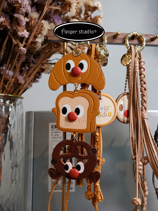 Fingerstudio Clown Bread Pendant Croissant Toast Doll Leather Bag Pendant