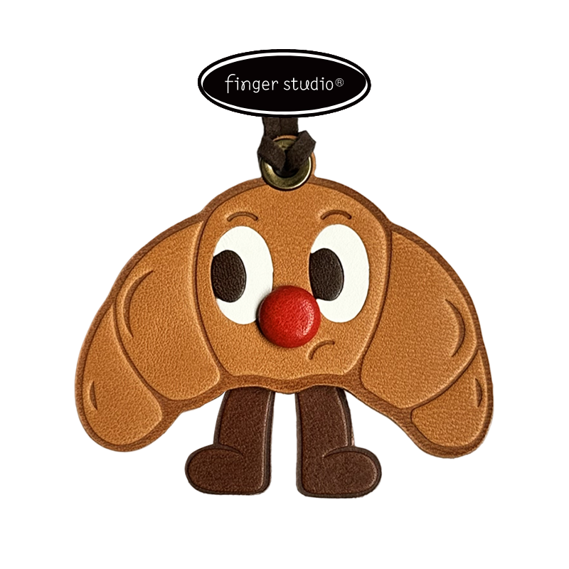Fingerstudio Classic Croissant Toast Bread Pendant Cowhide Leather